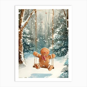 Gingerbread Man On Swing Art Print