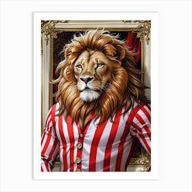 Lion In Striped Shirt Art Print