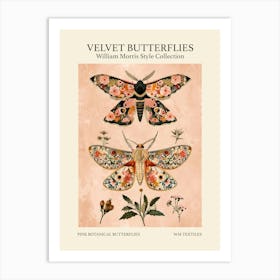 Velvet Butterflies Collection Pink Botanical Butterflies William Morris Style 6 Art Print