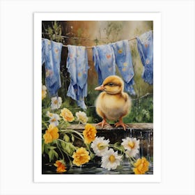 Duckling Under The Washing Line 3 Art Print