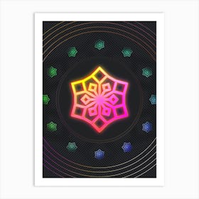 Neon Geometric Glyph in Pink and Yellow Circle Array on Black n.0141 Art Print