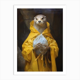 Otters In Yellow Art Print