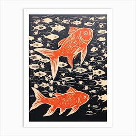 Goldfish, Woodblock Animal  Drawing 1 Art Print