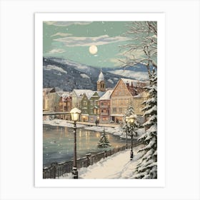 Vintage Winter Illustration Bergen Norway 1 Art Print