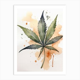 Marijuana Leaf Watercolor Painting 3 Art Print