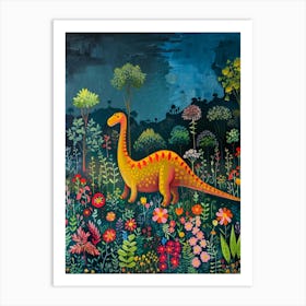 Dinosaur In The Meadow Painting 4 Art Print