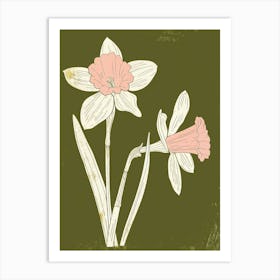 Pink & Green Daffodil 1 Art Print
