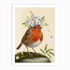 Robin With Flowers 4 Art Print