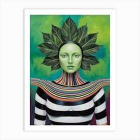 Woman With Leaves On Her Head Art Print