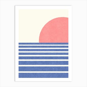 Sunset Beach Horizon Abstract Seascape Minimalism - Pink Blue Art Print