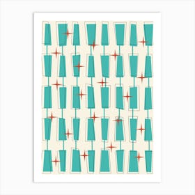 Mid Century Atomic Blocks Teal, Red, and Cream Art Print