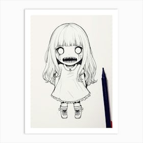 Kawaii Girl Drawing Art Print