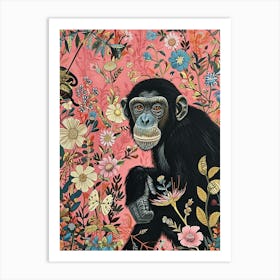 Floral Animal Painting Bonobo 1 Art Print