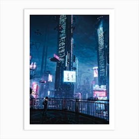 Artificial Intelligence Embodied In A Sleek Towering Structure With Neon Circuit Patterns Neon Lit (3) Art Print