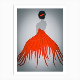 Red Feathered Dress Art Print