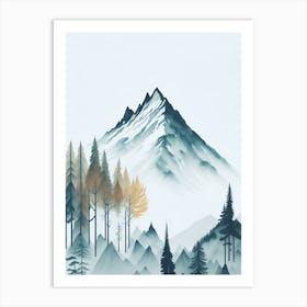 Mountain And Forest In Minimalist Watercolor Vertical Composition 186 Art Print