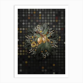 Vintage Prune Fruit Wreath on Dot Bokeh Pattern n.0114 Art Print