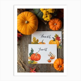 Assortment Of Wooden Thanksgiving Cards Arranged On A Rustic Wooden Table Backs Turned Towards The (1) Art Print