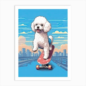 Bichon Frise Dog Skateboarding Illustration 4 Art Print