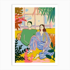 Couple Sitting On A Bench 2 Art Print