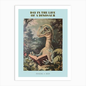 Dinosaur Reading A Book Retro Illustration Poster Art Print
