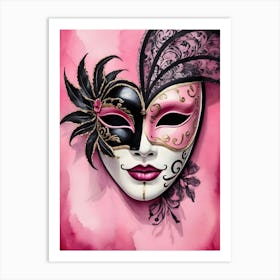 A Woman In A Carnival Mask, Pink And Black (31) Art Print