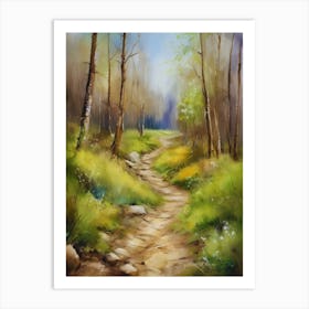 Path In The Woods.Canada's forests. Dirt path. Spring flowers. Forest trees. Artwork. Oil on canvas.7 Art Print