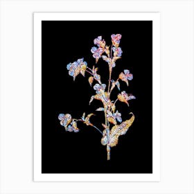 Stained Glass Commelina Tuberosa Mosaic Botanical Illustration on Black n.0032 Art Print