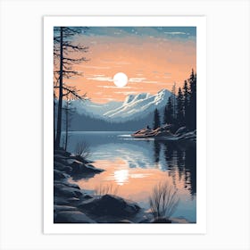 Winter Travel Night Illustration Lake Tahoe Usa 2 Art Print