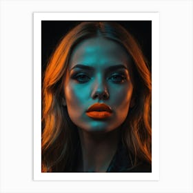 Portrait of a girl with bright orange lipstick on her lips 1 Art Print