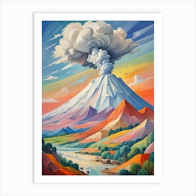 Erupting Volcano In Rainbow Colours Affiche