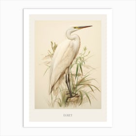 Vintage Bird Drawing Egret 1 Poster Art Print
