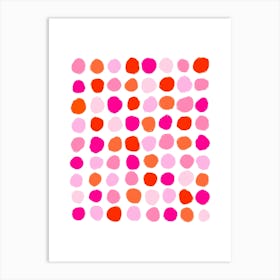 Pink and Orange Brush Strokes Dotty Spots Art Print