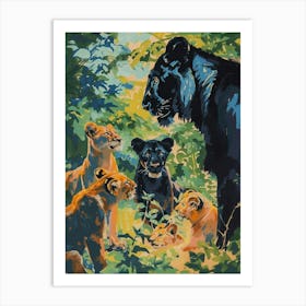 Black Lion Interaction With Other Wildlife Fauvist Painting 2 Art Print