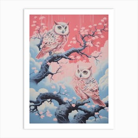 Vintage Japanese Inspired Bird Print Eastern Screech Owl 1 Art Print