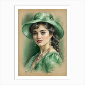 Lady In Green Hat Art Print