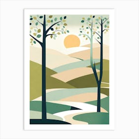 Landscape With Trees, minimalistic vector art Art Print