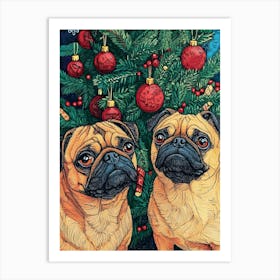 Christmas Pugs 6 Art Print