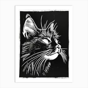 Norwegian Forest Cat Linocut Blockprint 3 Art Print