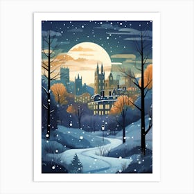 Winter Travel Night Illustration Edinburgh Scotland 2 Art Print