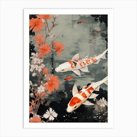 Orange Koi Fish Watercolour With Botanicals 6 Art Print