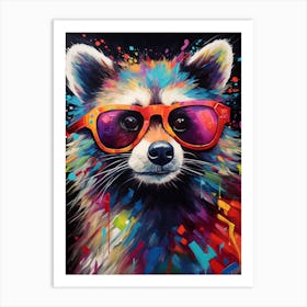 A Raccoon Wearing Glasses Vibrant Paint Splash 2 Art Print