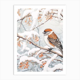Winter Bird Painting House Sparrow 2 Art Print