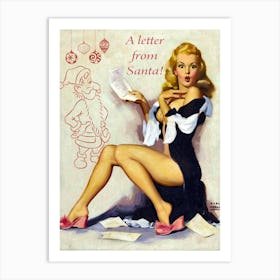 Sexy Pin Up Girl With A Letter From Santa Art Print