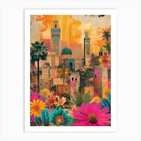 Morocco   Floral Retro Collage Style 2 Art Print