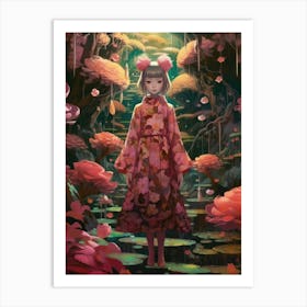 Girl In A Pink Dress Art Print