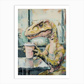 Graffiti Style Dinosaur Drinking A Coffee In A Cafe 2 Art Print