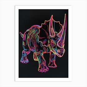 Neon Triceratops Line Illustration 2 Art Print