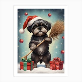 Christmas Shih Tzu Dog Wear Santa Hat (25) Art Print