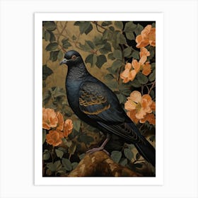 Dark And Moody Botanical Pigeon 1 Art Print